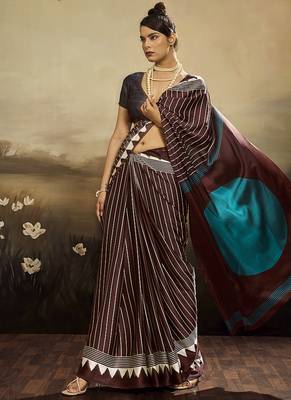 Satin brown printed saree 2