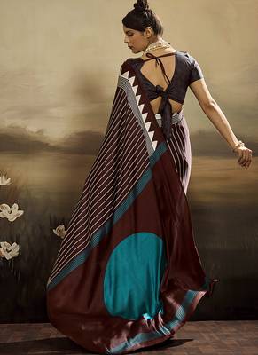 Satin brown printed saree 3