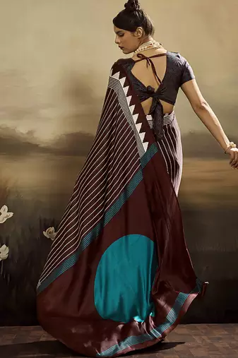 Satin brown printed saree