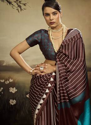 Satin brown printed saree 4