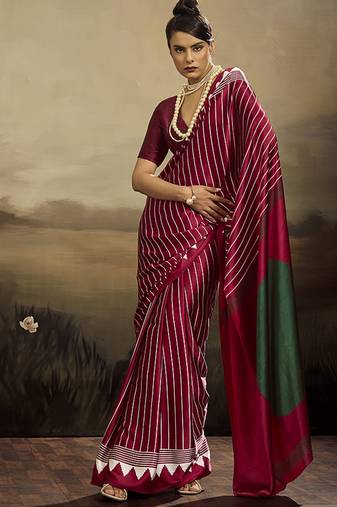 Satin maroon printed saree