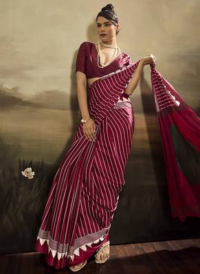 Satin maroon printed saree 2