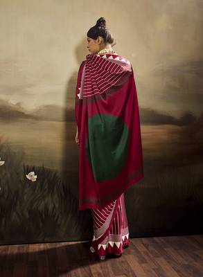 Satin maroon printed saree 3