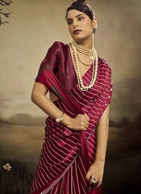 Satin maroon printed saree 4