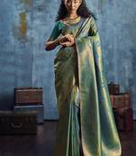 Handloom silk blend green weaving saree