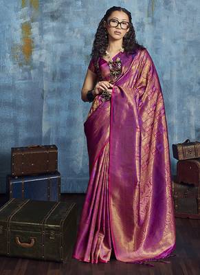 Handloom silk blend purple weaving saree 1