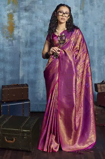 Handloom silk blend purple weaving saree