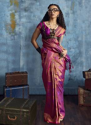 Handloom silk blend purple weaving saree 2