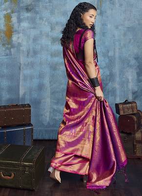 Handloom silk blend purple weaving saree 3