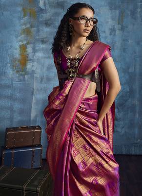 Handloom silk blend purple weaving saree 4