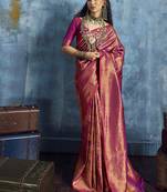 Handloom silk blend pink weaving saree