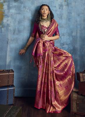 Handloom silk blend pink weaving saree 2