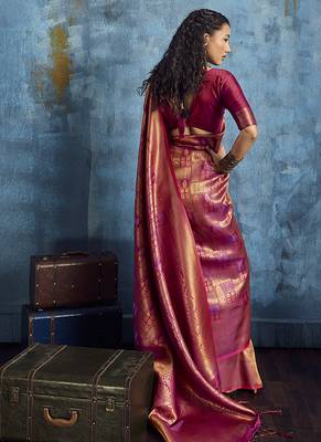 Handloom silk blend pink weaving saree 3