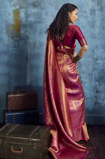 Handloom silk blend pink weaving saree