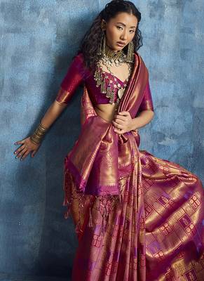 Handloom silk blend pink weaving saree 4