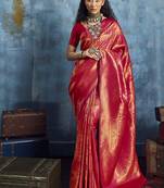 Handloom silk blend red weaving saree