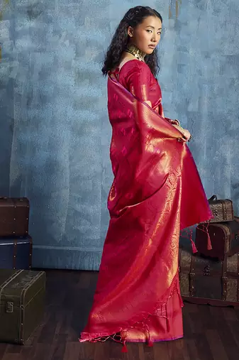 Handloom silk blend red weaving saree
