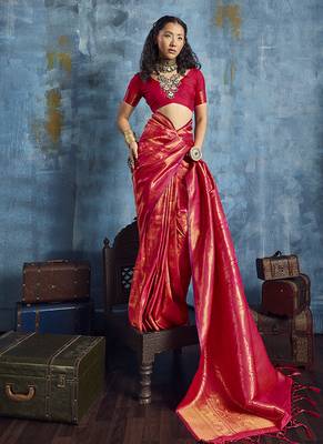 Handloom silk blend red weaving saree 3