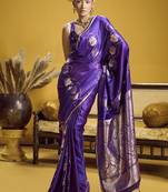 Violet handloom satin saree with weaving work