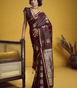 Maroon handloom satin saree with weaving work