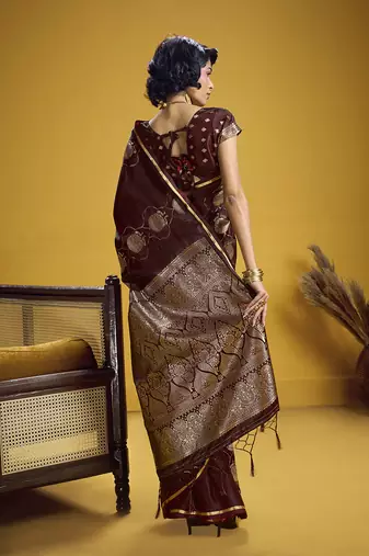 Maroon handloom satin saree with weaving work