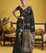 Black handloom satin saree with weaving work