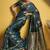 Dark teal handloom satin saree with weaving work
