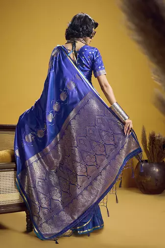 Blue handloom satin saree with weaving work