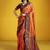 Orange handloom silk blend saree with weaving work