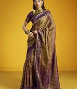 Brown handloom silk blend saree with weaving work