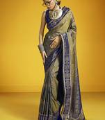 Grey handloom silk blend saree with weaving work