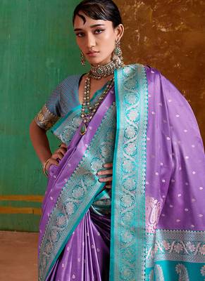 Lavender weaving handloom silk blend saree 4