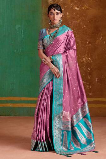 Onion pink weaving handloom silk blend saree