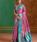 Onion pink weaving handloom silk blend saree