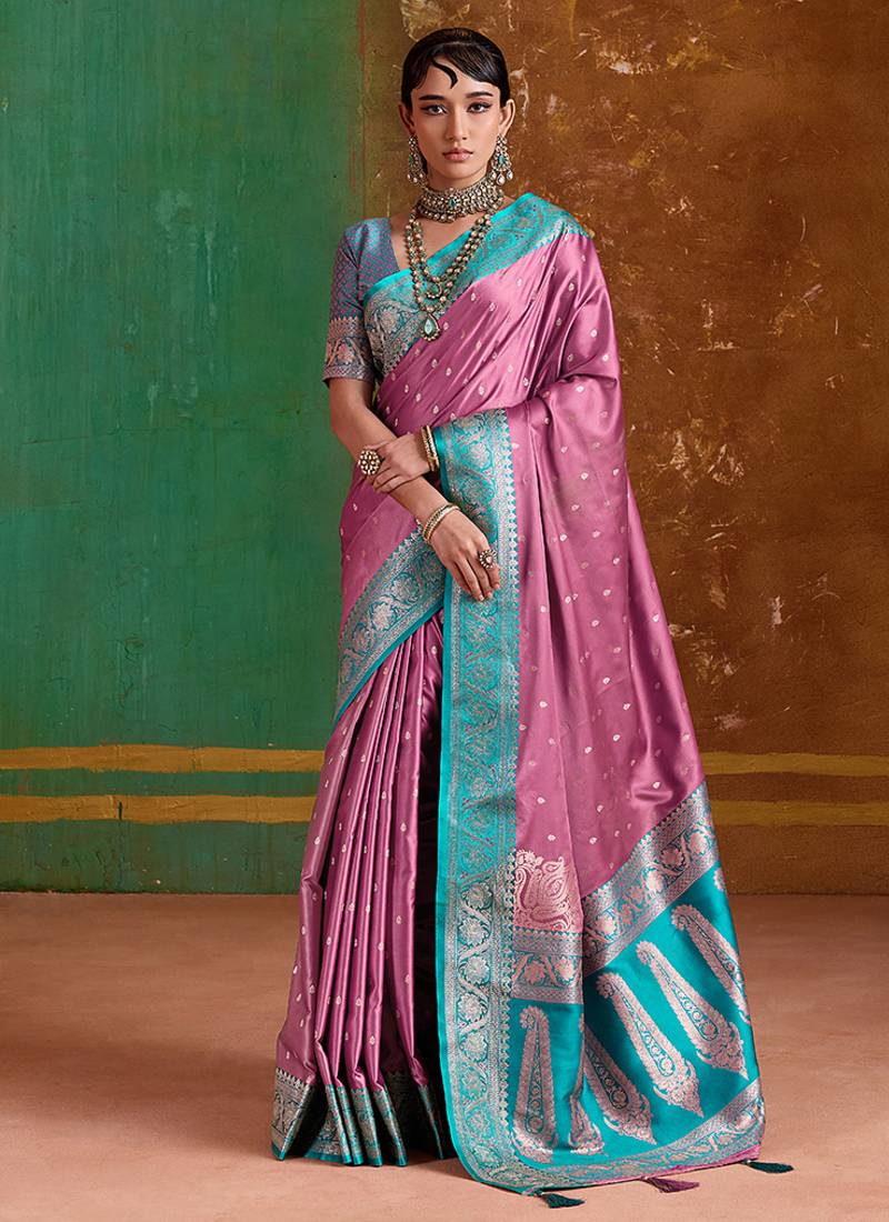Onion pink weaving handloom silk blend saree