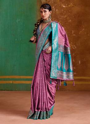 Onion pink weaving handloom silk blend saree 2