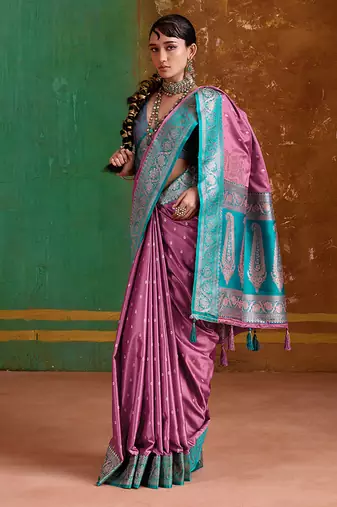 Onion pink weaving handloom silk blend saree