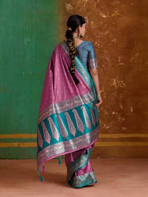 Onion pink weaving handloom silk blend saree 3