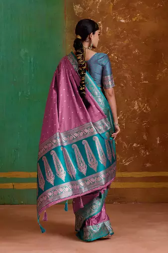 Onion pink weaving handloom silk blend saree