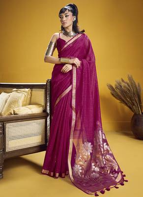 Handloom silk blend weaving rani pink saree 1