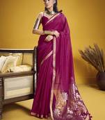 Handloom silk blend weaving rani pink saree