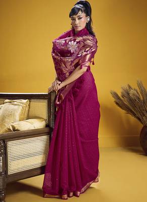 Handloom silk blend weaving rani pink saree 2