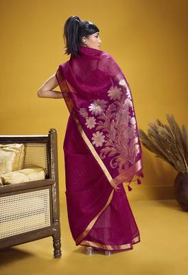 Handloom silk blend weaving rani pink saree 3