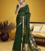 Handloom silk blend weaving dark green saree