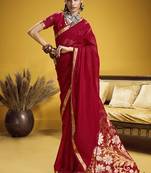 Handloom silk blend weaving red saree
