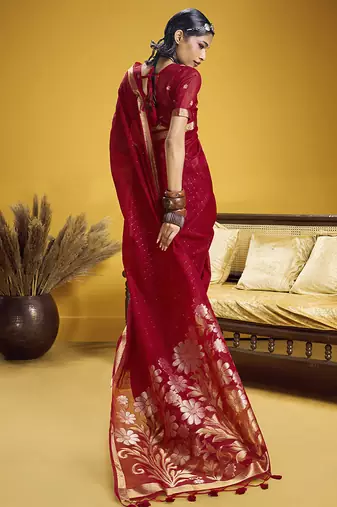 Handloom silk blend weaving red saree