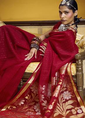 Handloom silk blend weaving red saree 3