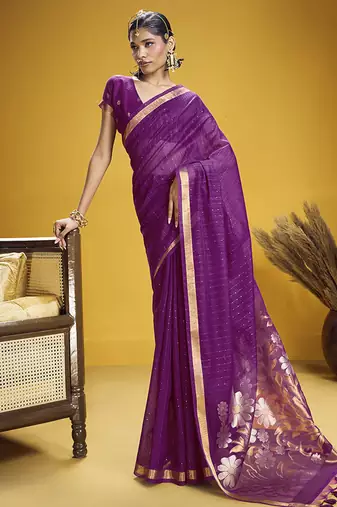 Handloom silk blend weaving purple saree