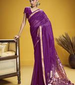 Handloom silk blend weaving purple saree