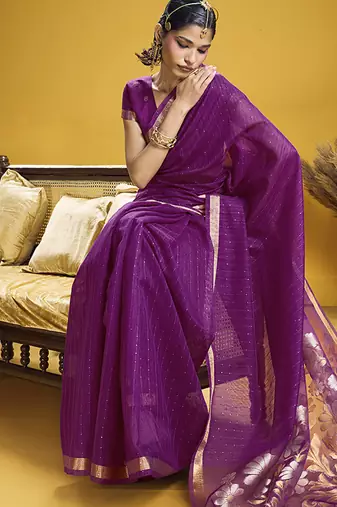 Handloom silk blend weaving purple saree